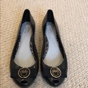 Very comfortable black Melissa peep toe flats